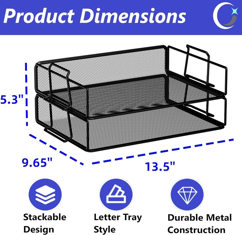 Gawerk 2 Tier Stackable Letter Tray Paper Holder Desk Organizer for Home Office School, Black - Image 2